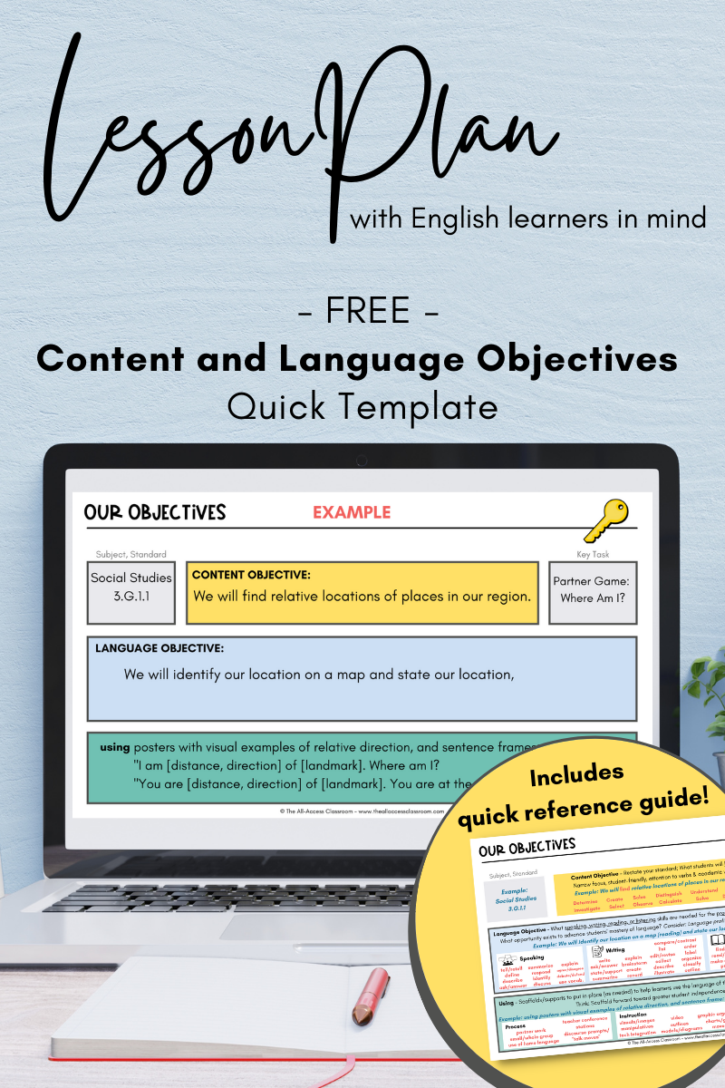 Content and Language Objectives Template - The All-Access Classroom